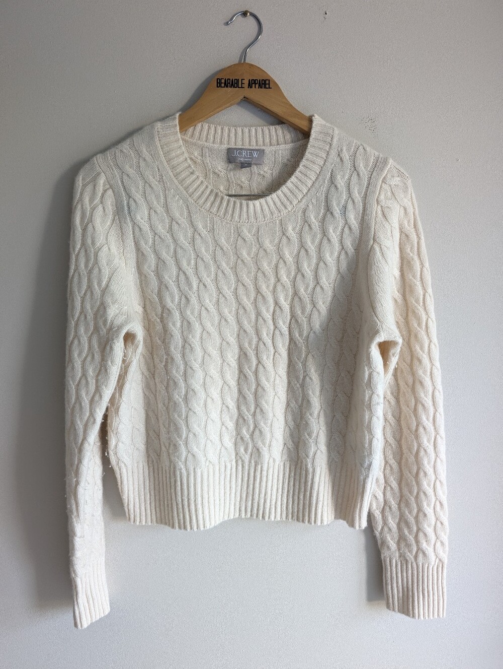 J. Crew Tiny Shrunken 100% Cashmere Cable Knit Pullover Sweater Crew Neck Ivory